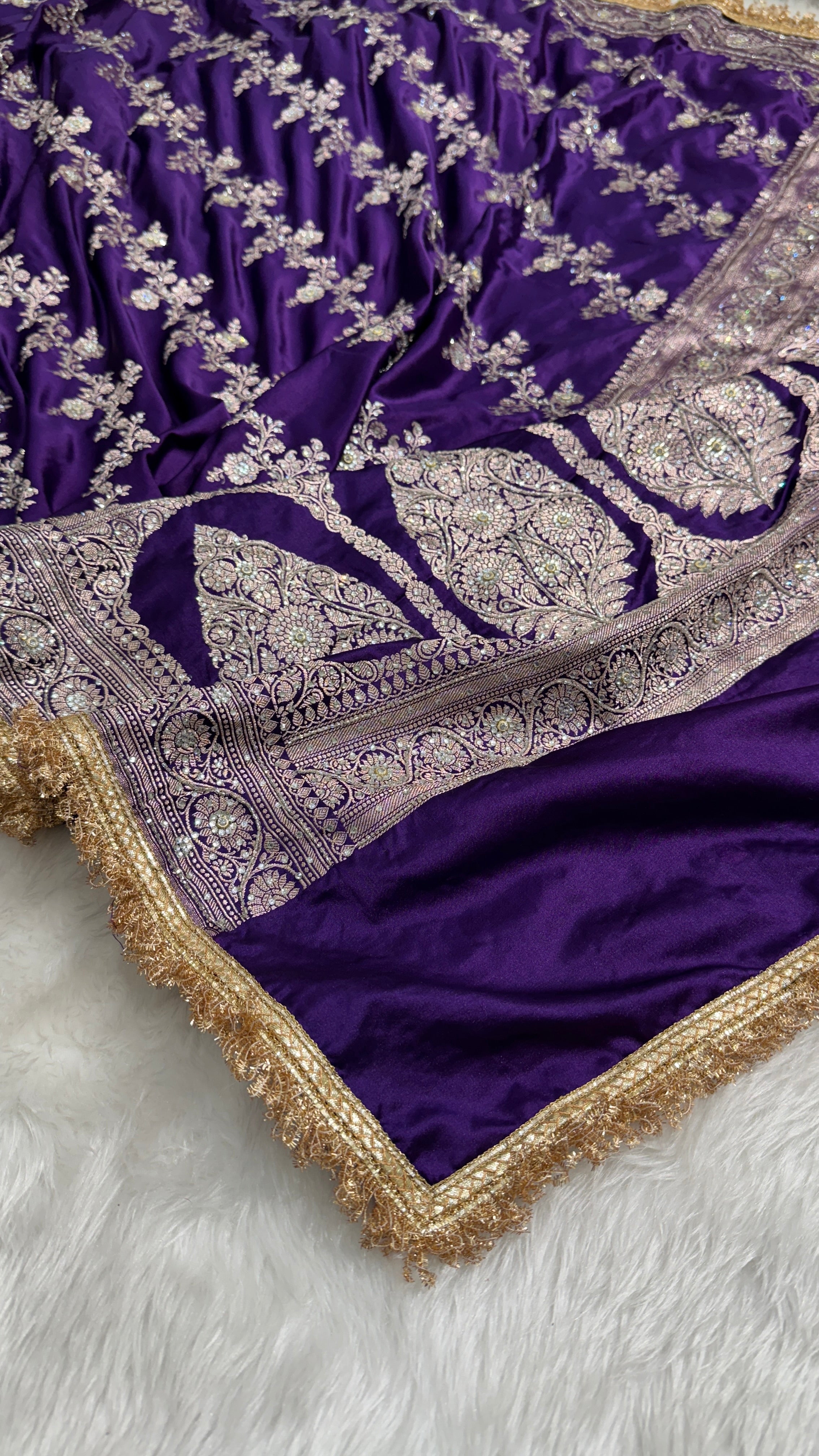 Purple shade Mashru Silk with Ari and stone work with Gotta Patti