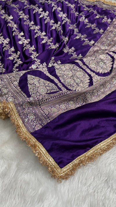 Purple shade Mashru Silk with Ari and stone work with Gold Gotta Patti