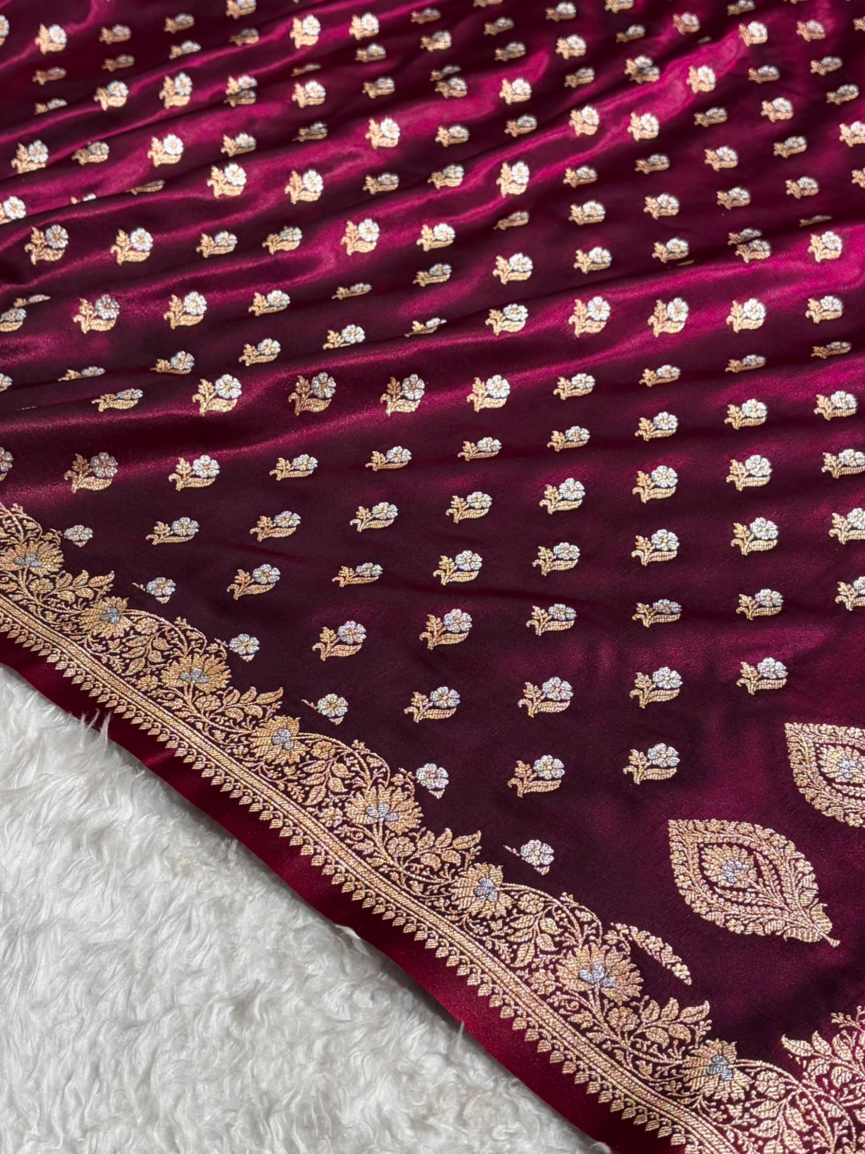 Banarasi Satin Silk Meena Boota in Wine Shades SS38