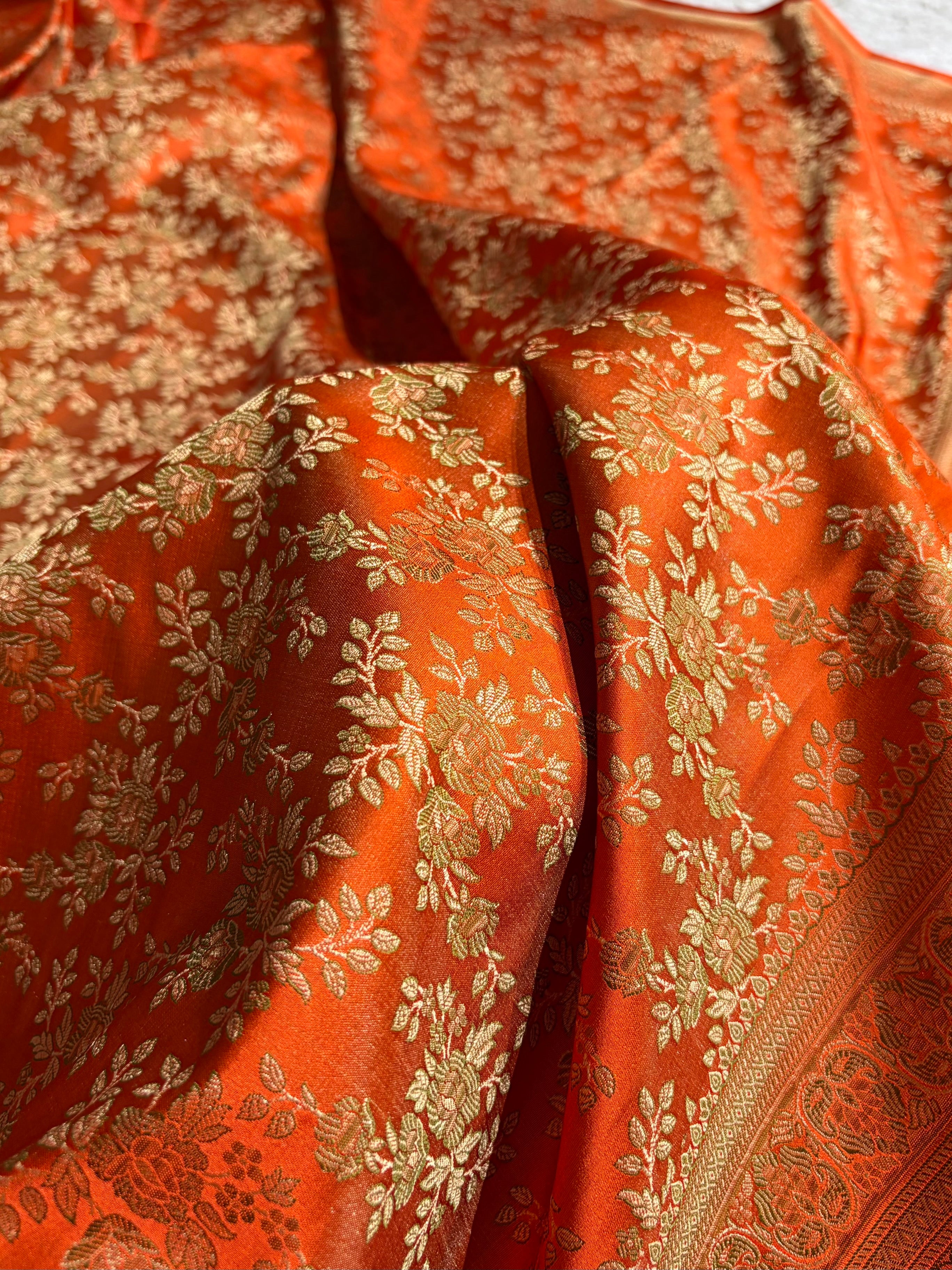 Orange Jamawar Tanchoi Jaal Katan Silk Saree SKTM-20
