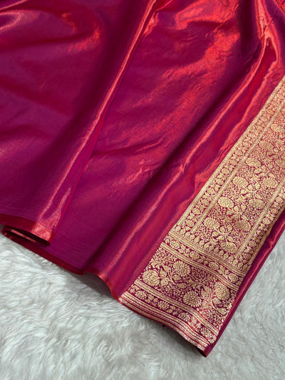 Banarasi Magentic Red Shades Booti Pattern Banarasi Satin Silk Saree SS59