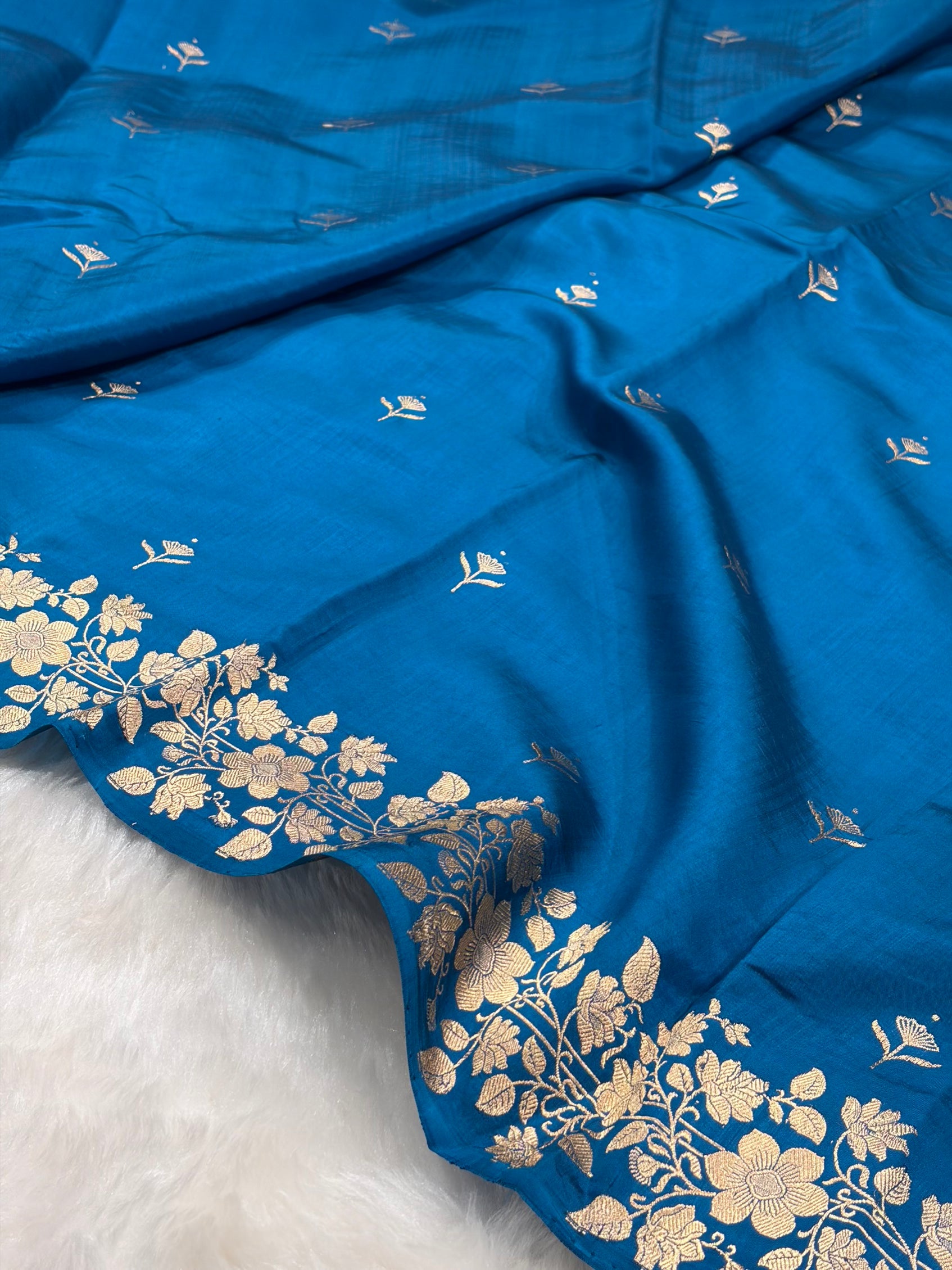 Banarasi German Blue Shades Boota Handwoven Pure Paper Silk RM-80