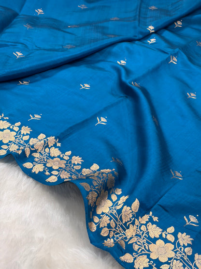 Banarasi German Blue Shades Boota Handwoven Pure Paper Silk RM-80