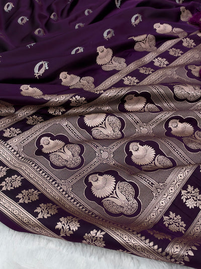 Dark purple Shades Banarasi Boota Pattern Floral Mashru Silk Saree MSM-112