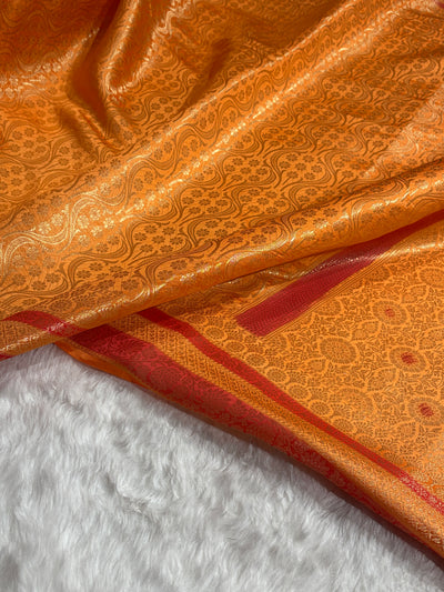 Banarasi Orange Shade Flower Minakari Brocade Pure Caramel Mango Silk Saree CS-22