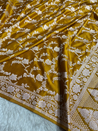Mustard Shades Minakari Jaal Mashru Silk Saree MCS48