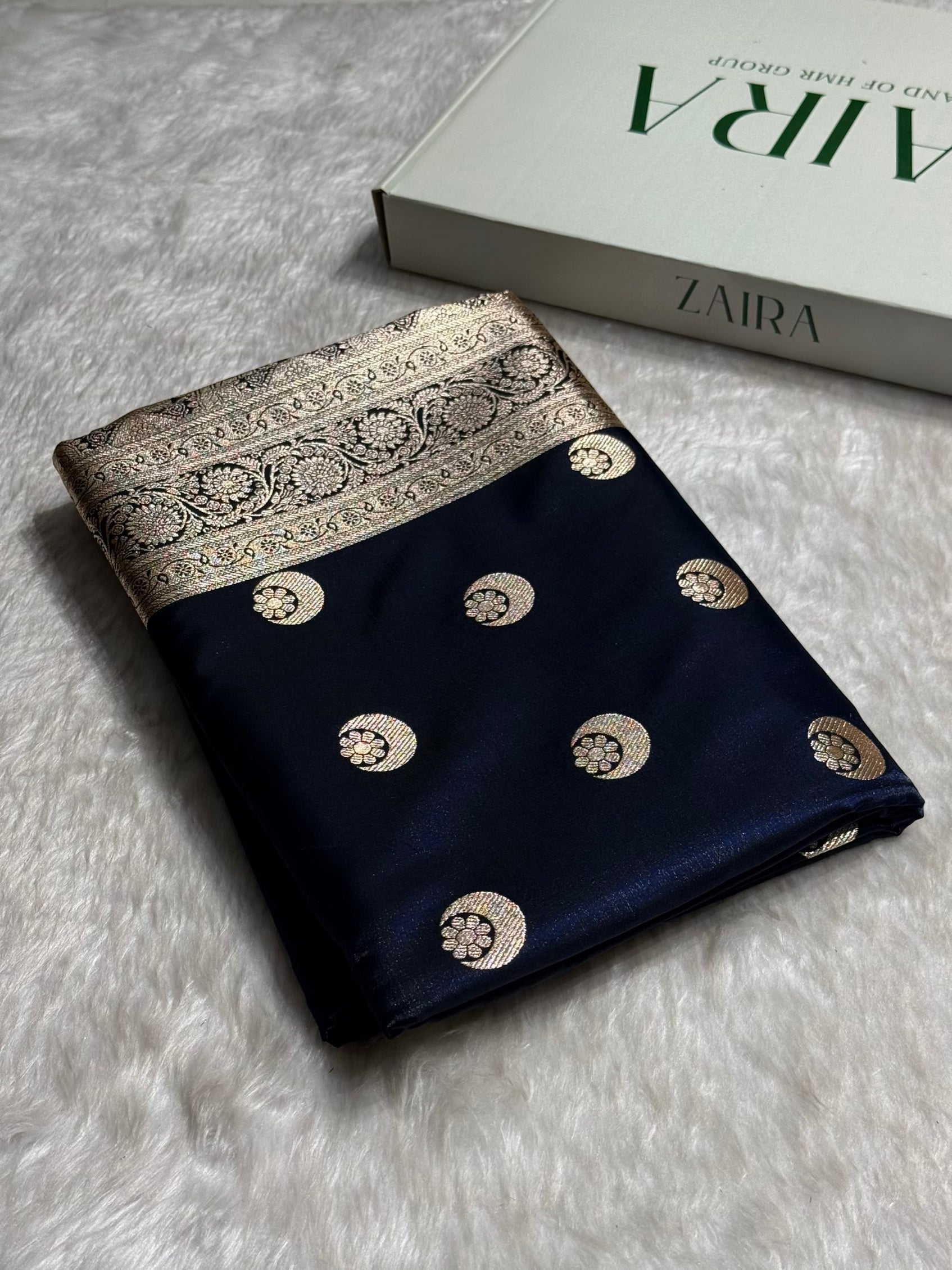Navy Blue Chand Tara Satin Silk Saree SS04