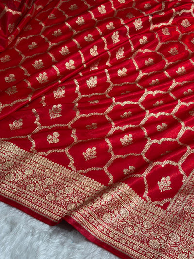 Red Shades Jaal Pattern Banarasi Satin Silk Saree SS57