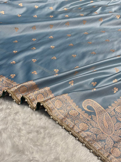 Sky Blue Booti Katan Silk With Gotta Patti Saree SKGP09