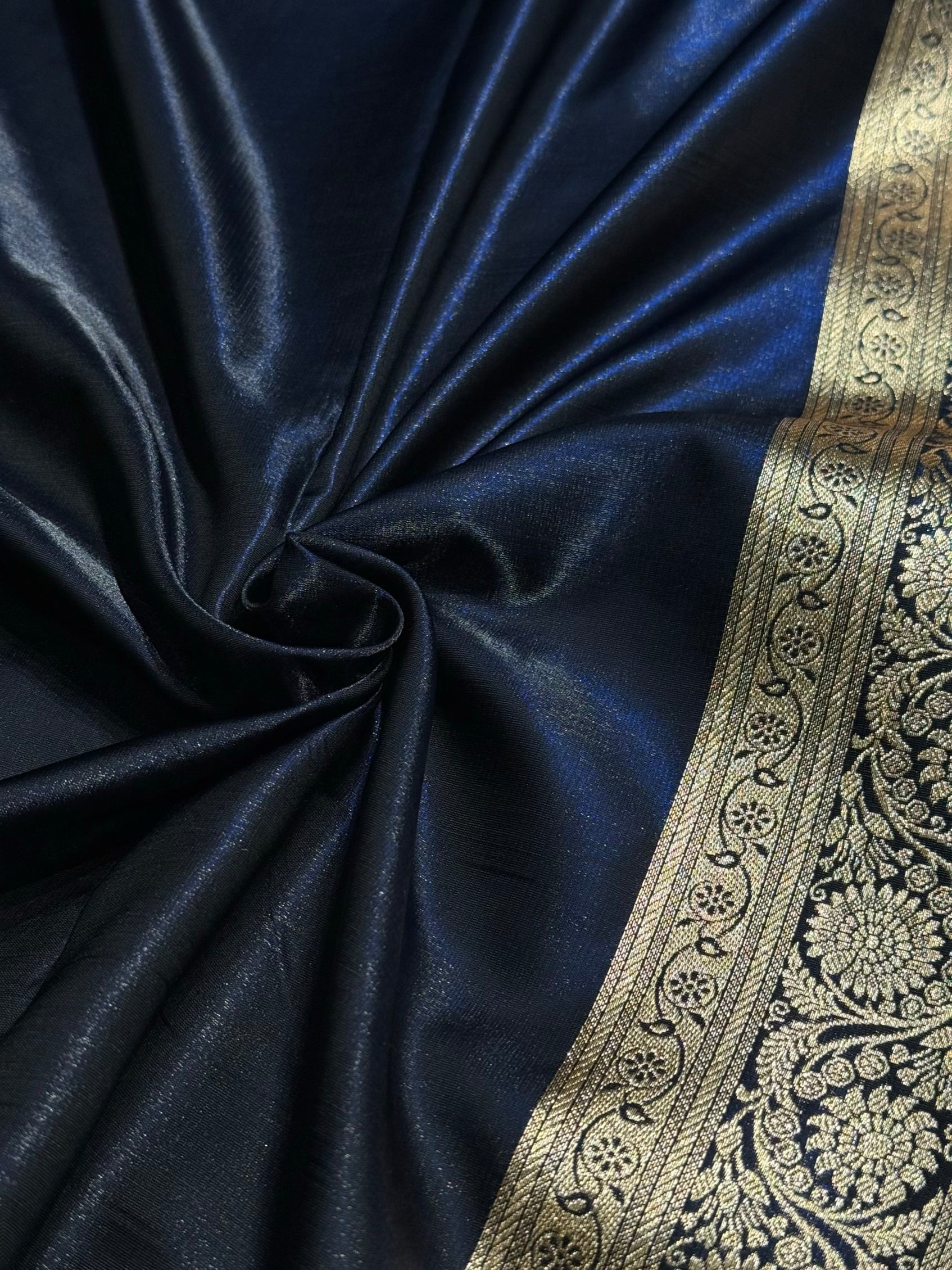 Navy Blue Chand Tara Satin Silk Saree SS04