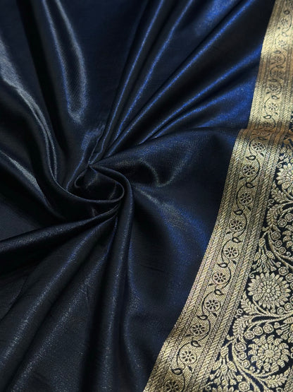 Navy Blue Chand Tara Satin Silk Saree SS04