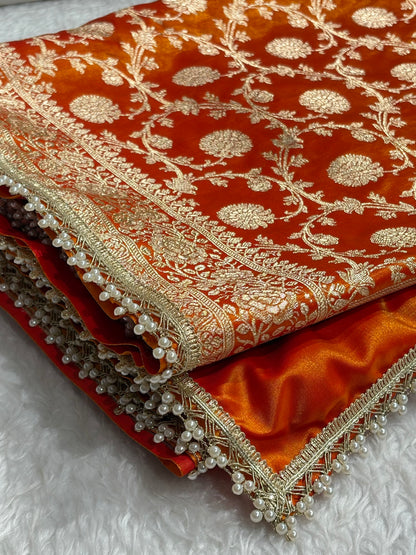 Banarasi Fire Gold Satin Silk Saree with Gota Patti SSGP15