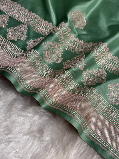 Sea Green Boota Motif Mashru Silk Saree