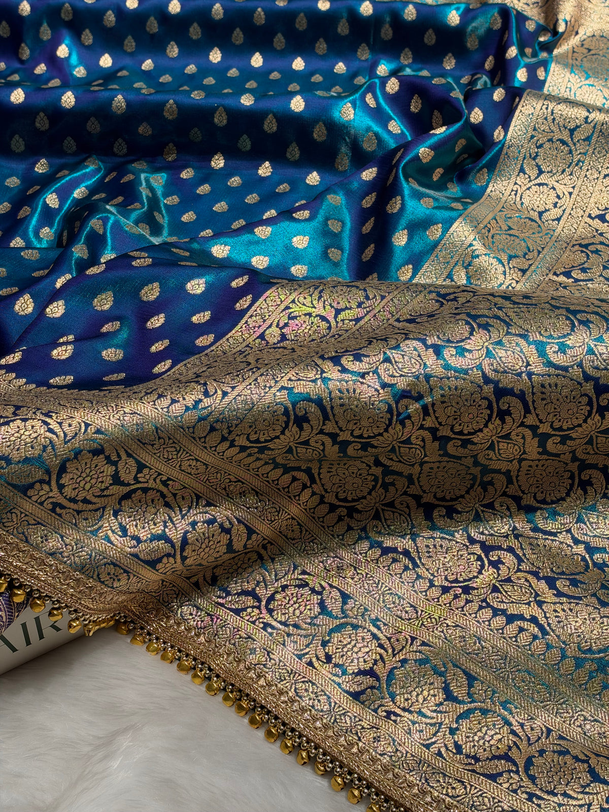 Peacock Teal Shades Satin Silk Banarasi Saree X Ghongroo SS01xG