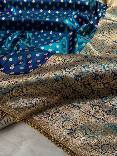 Peacock Teal Shades Satin Silk Banarasi Saree X Ghongroo SS01xG