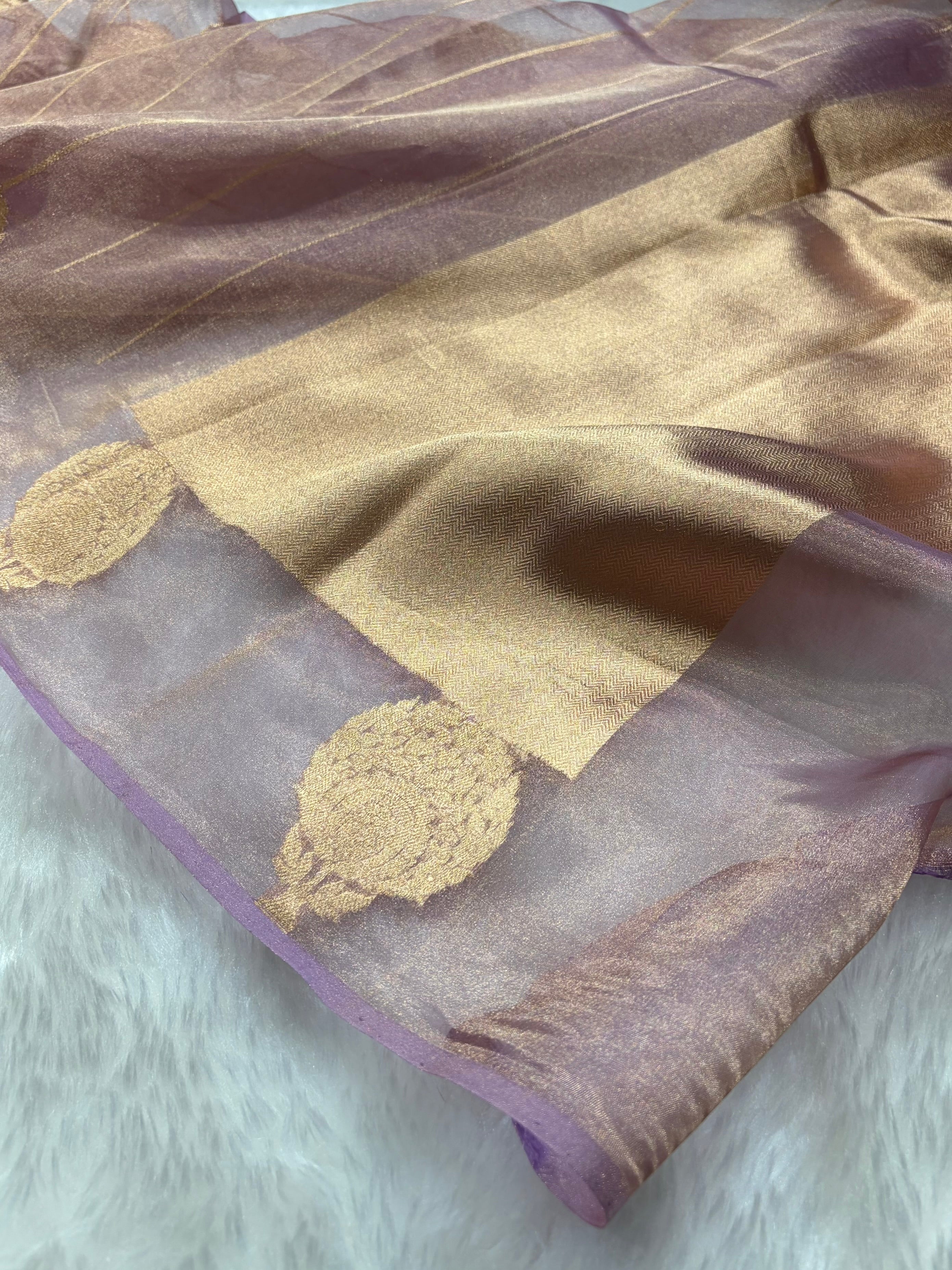 Lavender Bananasi Floral Shades Pure Tissue Silk Saree PT-41