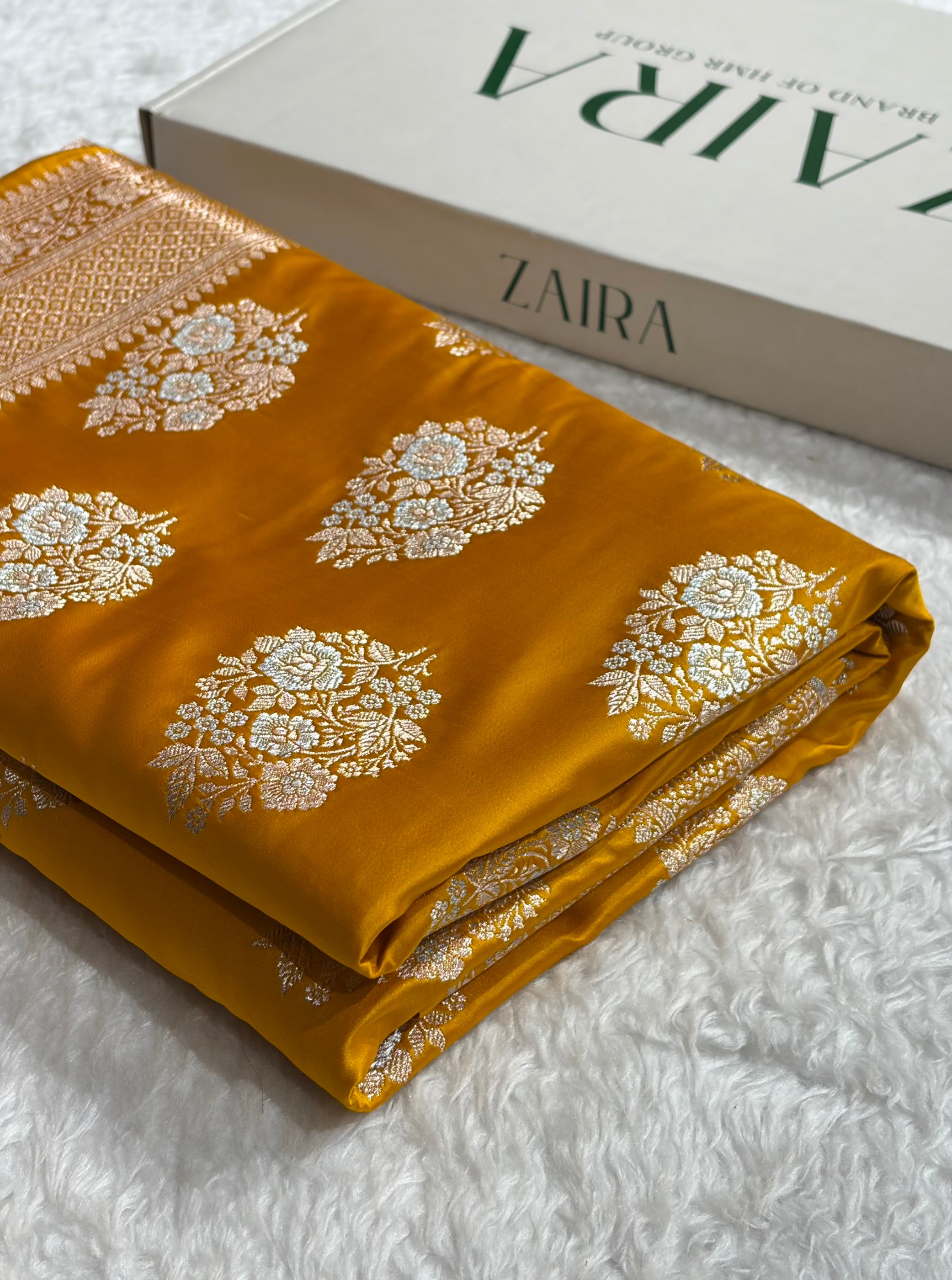 Premium Banarasi Satin Katan Saree With Minakari Boota in Mustard Shades SK93