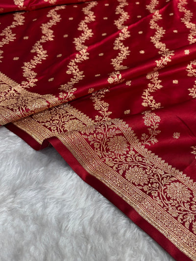 Banarasi Satin Katan Saree With Boota in Red Shades SK108