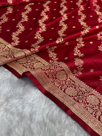 Banarasi Satin Katan Saree With Boota in Maroon Shades SK108