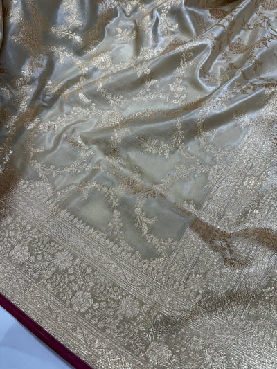 Ultra Light Weight Satin Silk Jaal in Light BEIGE Cream Shades SS14