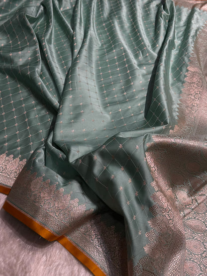 Banarasi Turquoise Shades Tanchoi Motif Mashru Silk Saree MST-09