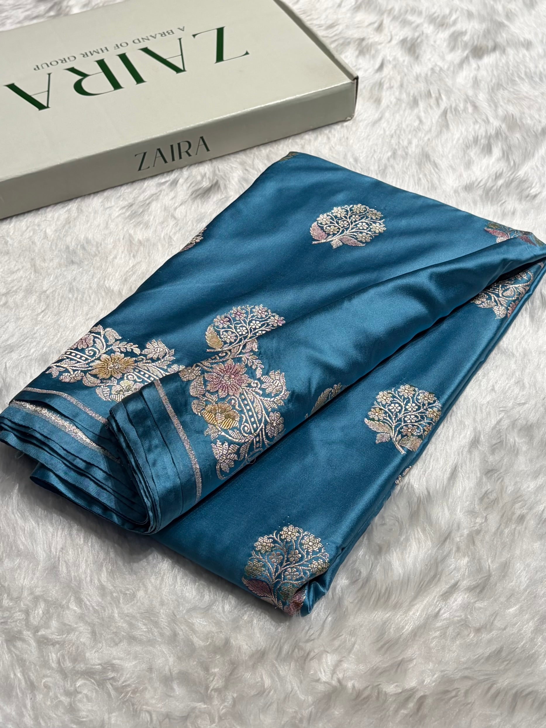 Sky Blue Mashru Silk Saree With Allover Floral Boota MS21