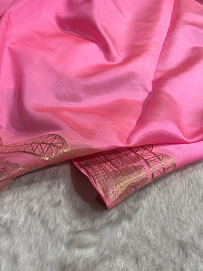 Banarasi Rani With Baby Pink Contrast Shade Flower Boota Pure Caramel Mango Silk Saree CS-18