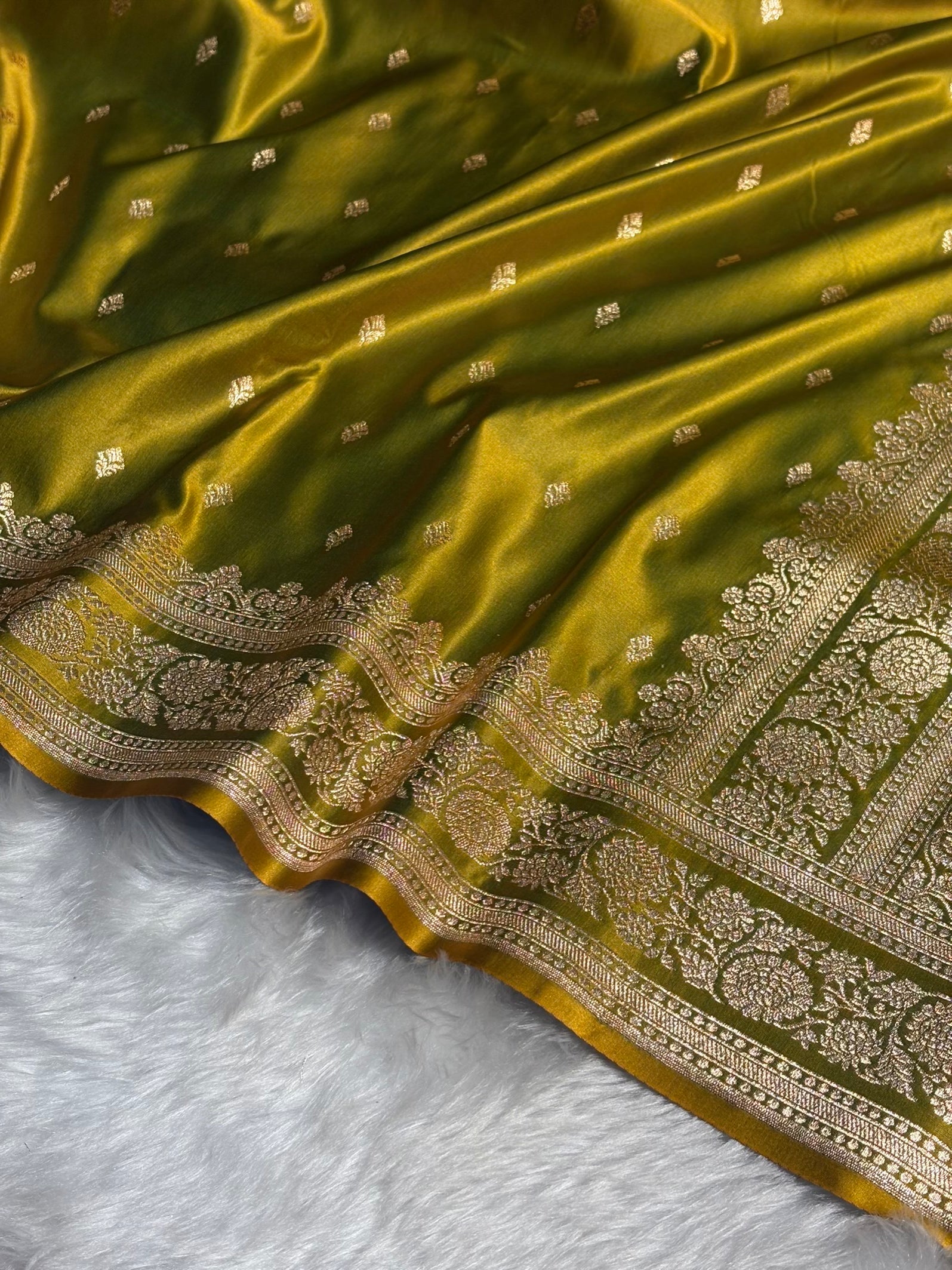 Liril Green Shades Booti Pattern Satin Katan Silk Saree SK51