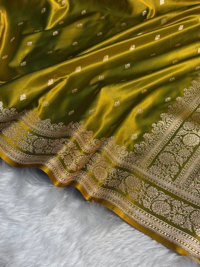 Liril Green Shades Booti Pattern Satin Katan Silk Saree SK51