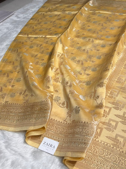 Light Tusser Banarasi Jaal Pure Caramel Silk Saree CS-07