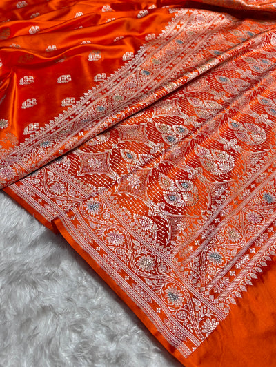 Orange Shades Bananasi Minakari Floral Border Boota Mashru Silk Saree MCS66