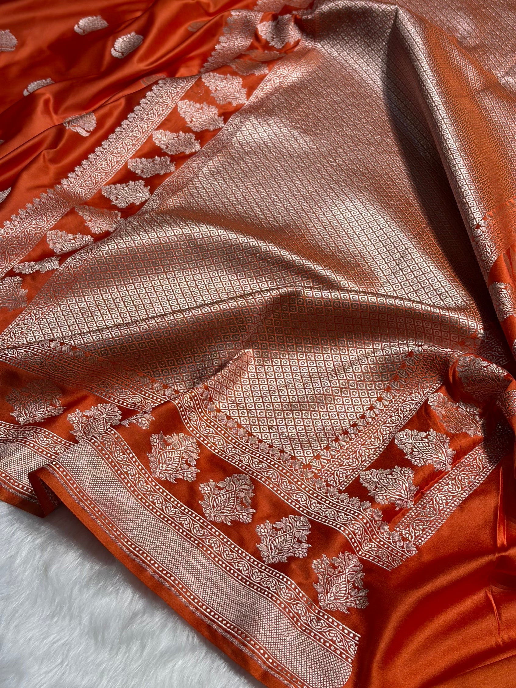 Orange Boota Motif Mashru Silk Saree MS43