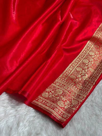Red Shades Jaal Pattern Banarasi Satin Silk Saree SS57