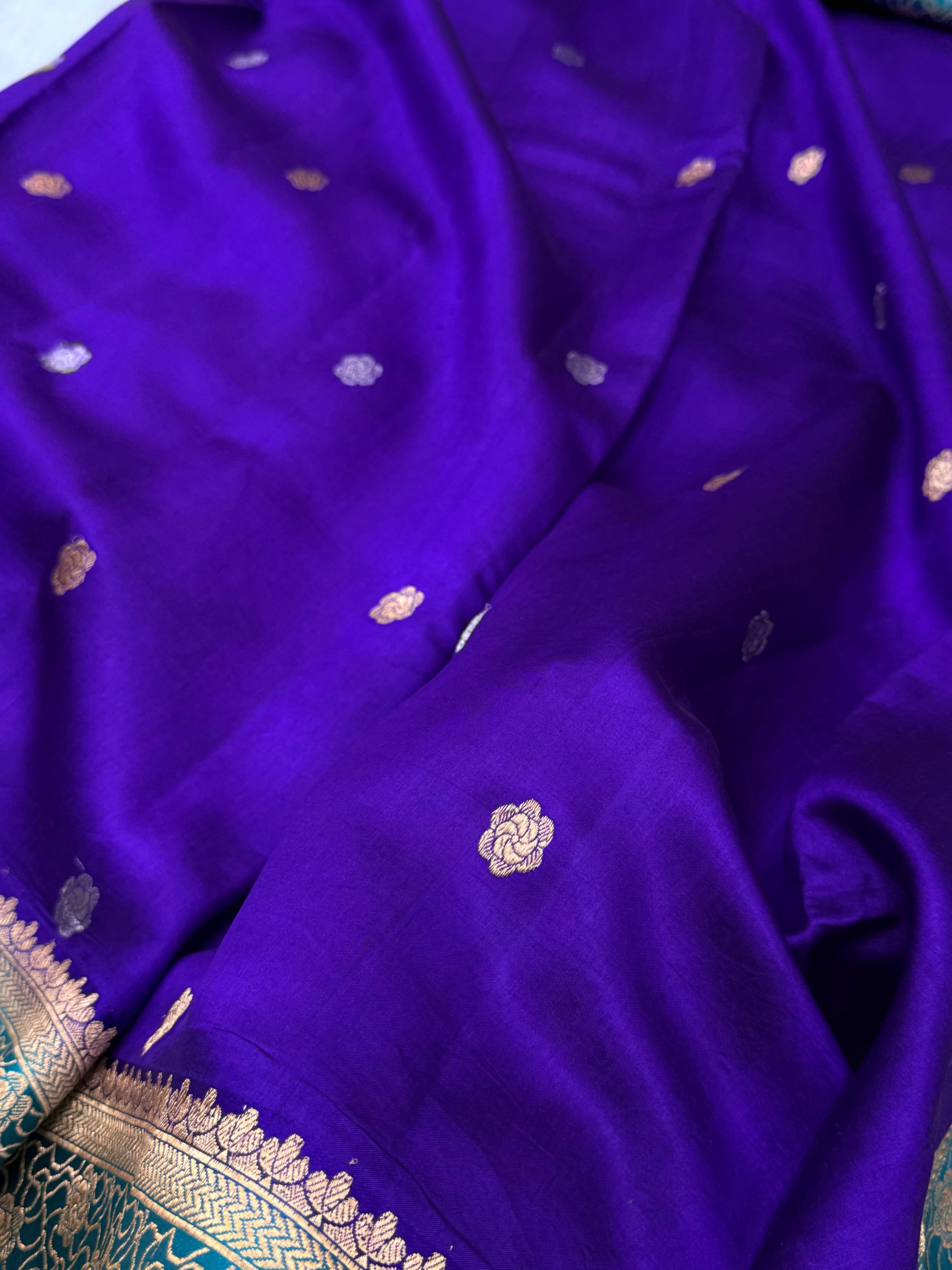 Purple with Peacock Shades Meena Boota Handwoven Raw Mango Silk RM-42