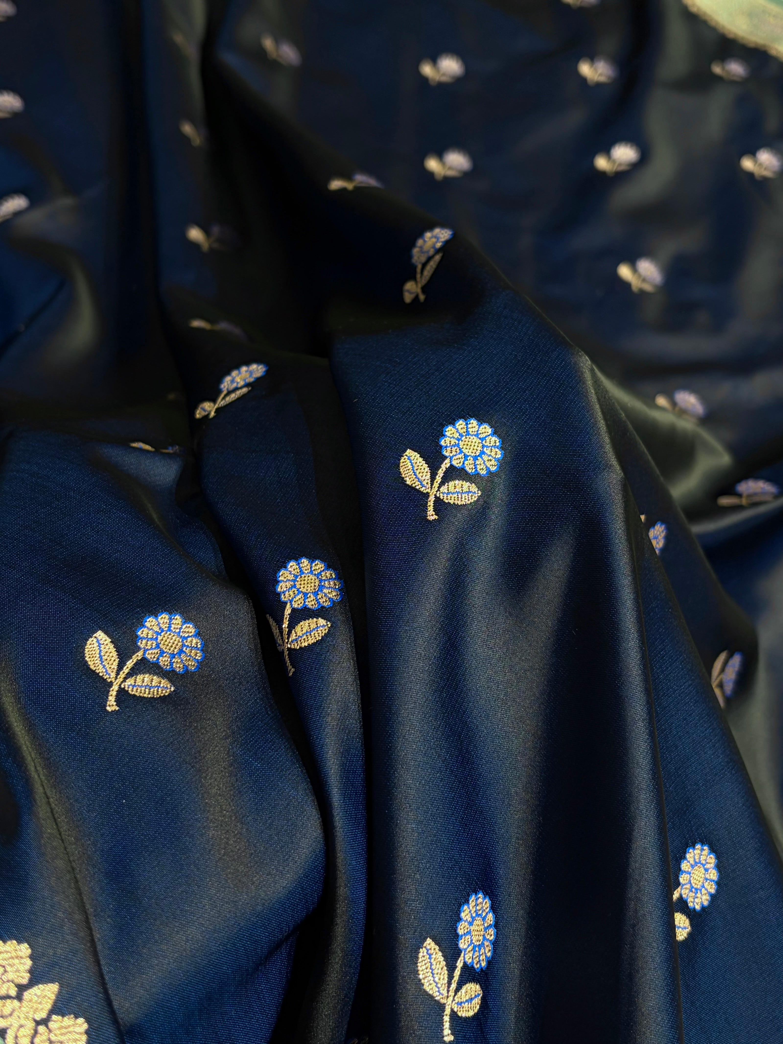 German Blue / Sky Blue Shades Banarasi Booti Pattern Mashru Silk Saree MSM-137