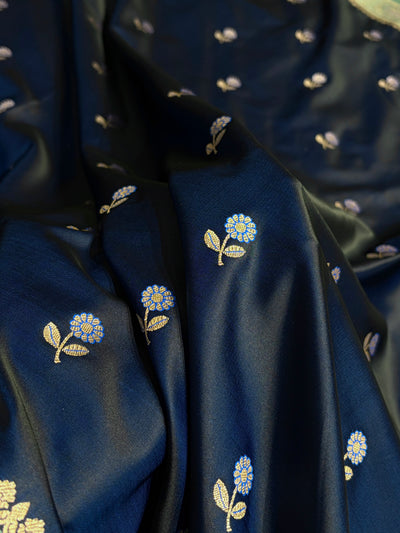 German Blue / Sky Blue Shades Banarasi Booti Pattern Mashru Silk Saree MSM-137