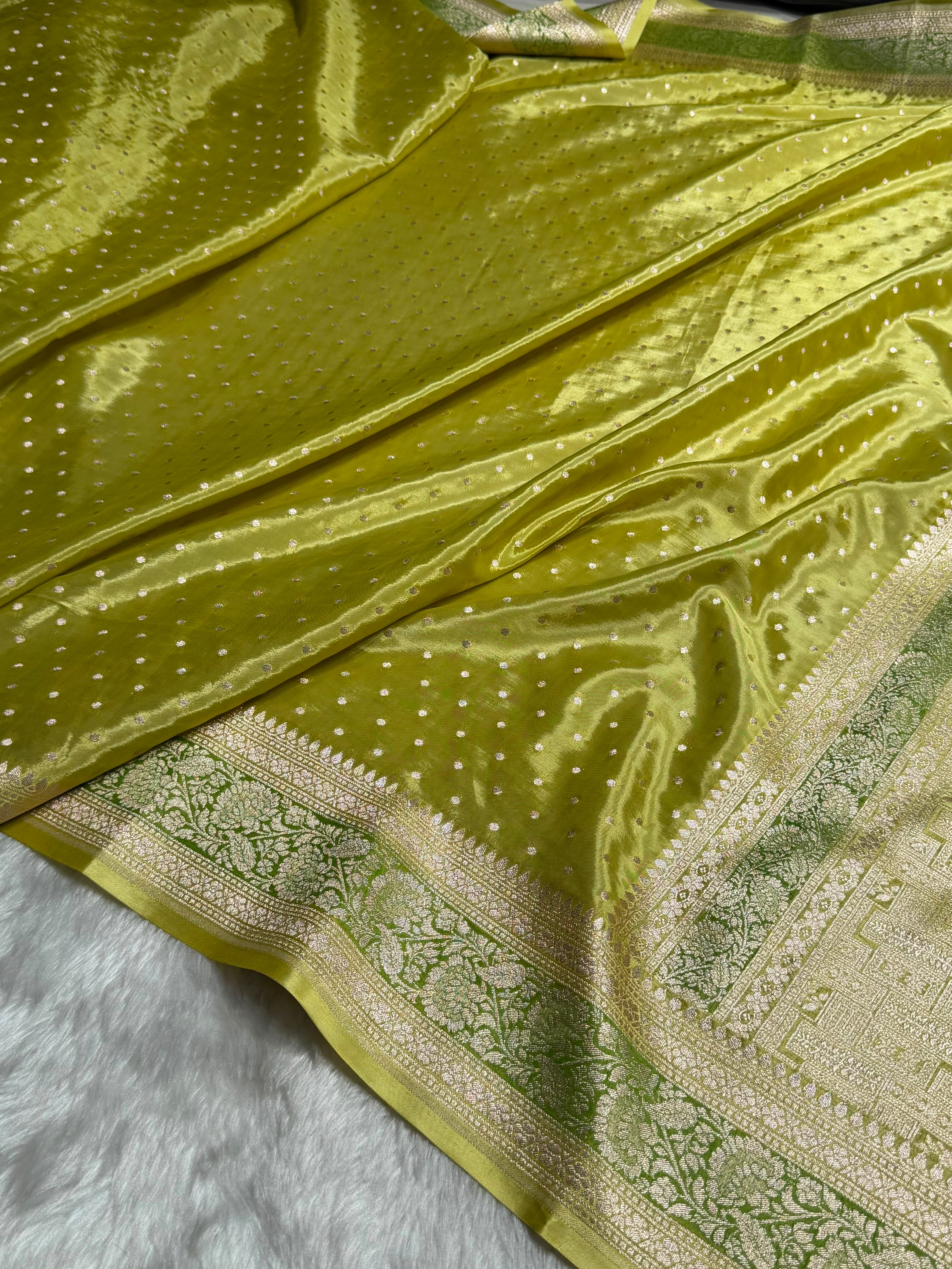 Lemon Shades With Contrast Border Crepe Silky Katan Banarasi Saree CSK-06