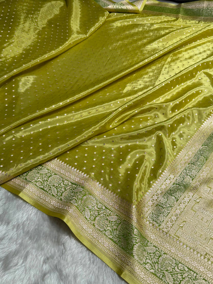 Lemon Shades With Contrast Border Crepe Silky Katan Banarasi Saree CSK-06