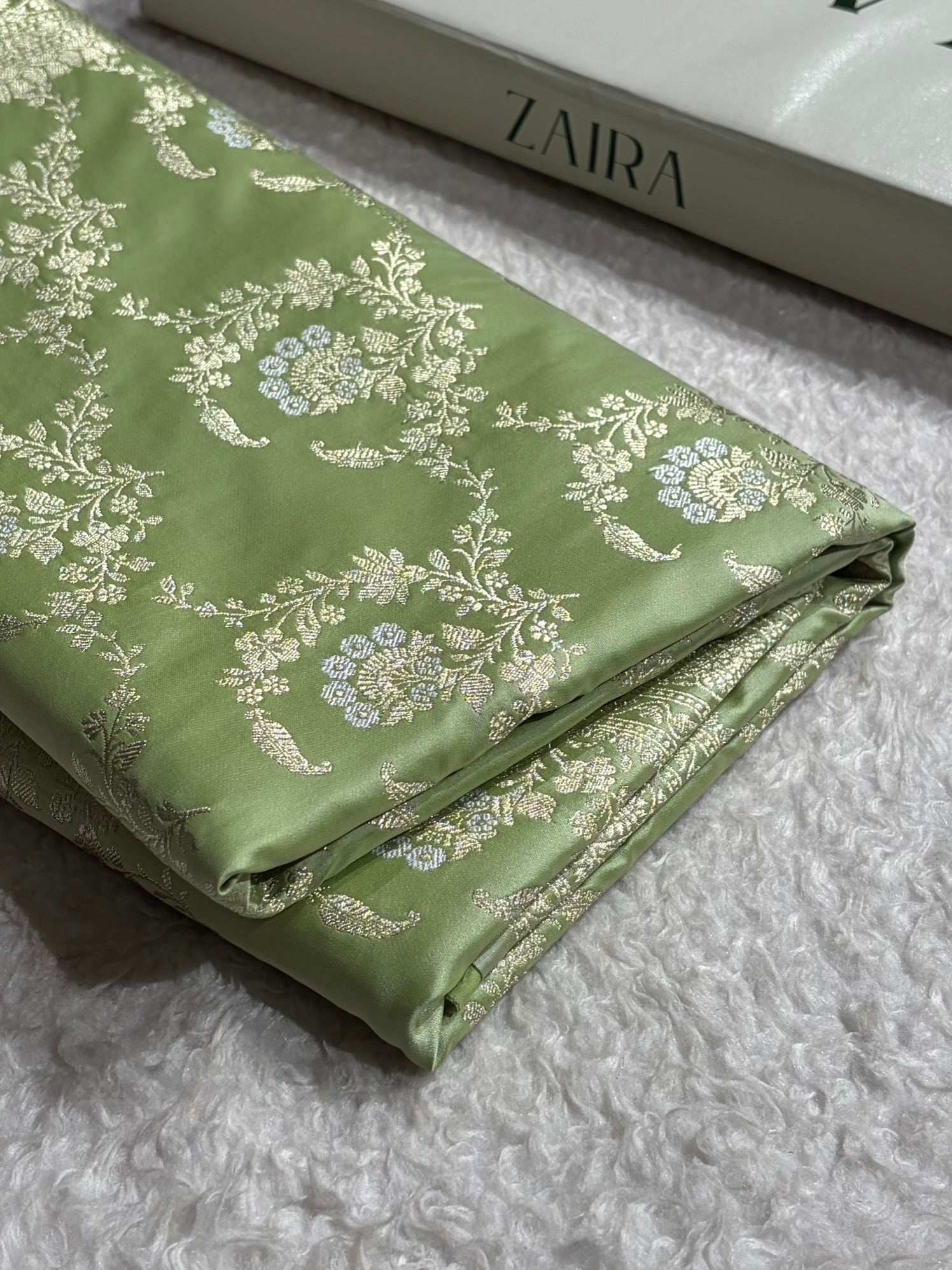 Banarasi Satin Katan Saree With Minakari Jaal Pattern in Pista Shades SK126