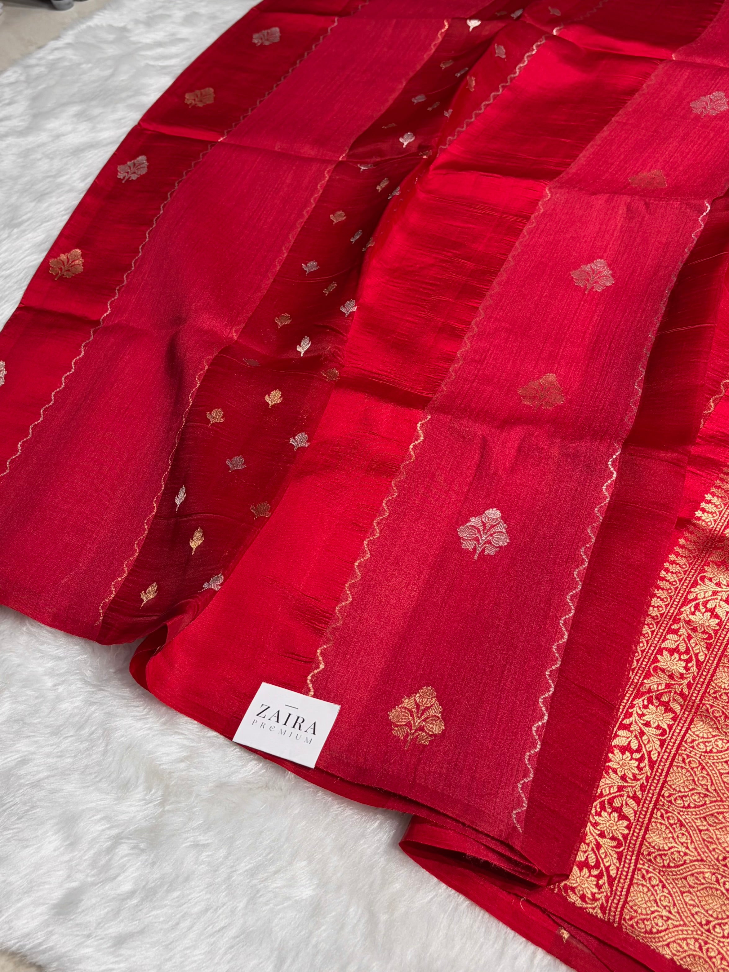 Pinkish Red Shades Rangkart Handwoven Pure Katan Raw Mango Silk RM-41