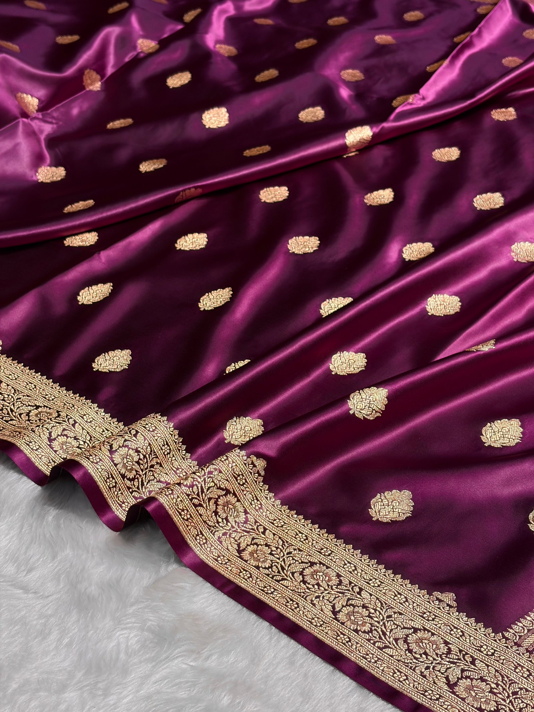 Wine Booti Pattern Satin Katan Silk Saree SK65