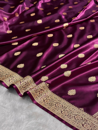 Wine Booti Pattern Satin Katan Silk Saree SK65