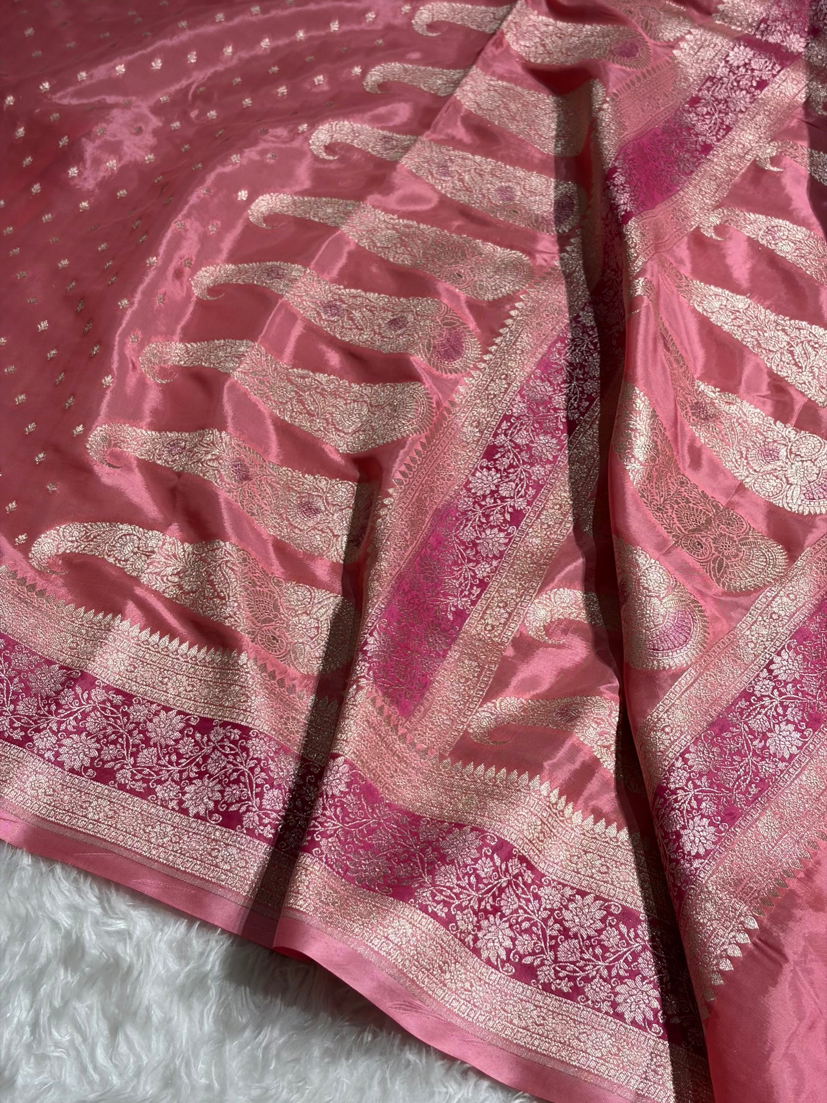 Peach Shades With Contrast Border Crepe Silky Katan Banarasi Saree CSK-06