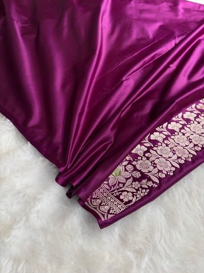 Wine Shades Banarasi Minakari Boota Skirt Pattern Floral Mashru Silk Saree MSM-116