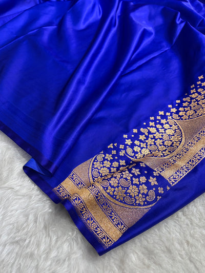 Banarasi Satin Katan Saree With Boota in Royal Blue Shades SK111
