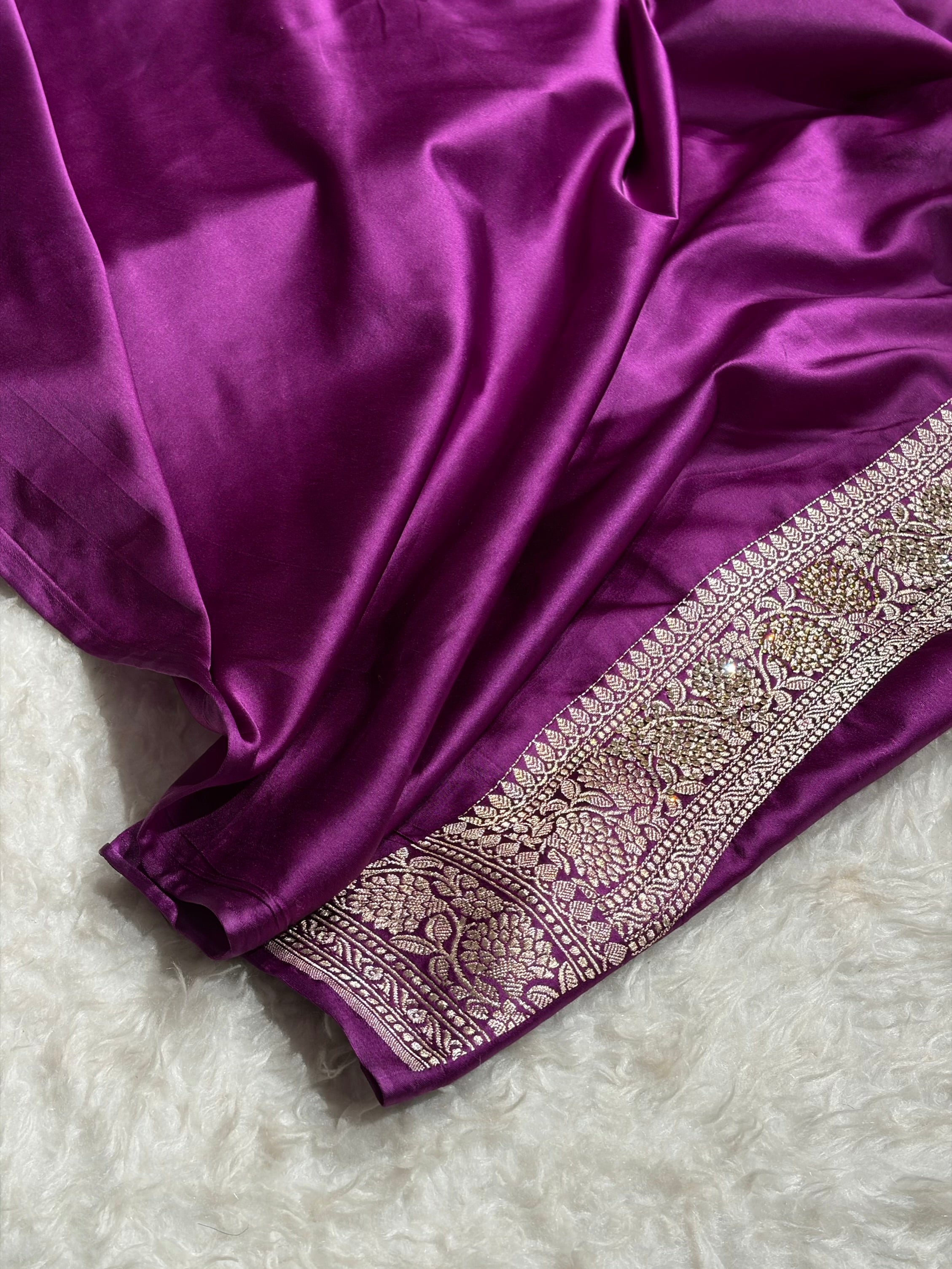 Wine Booti With Swarovski Stone Work Mashru Silk Saree BMS70