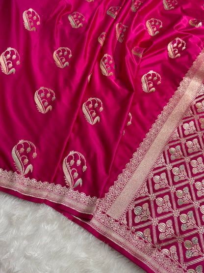 Rani Pink Unique Boota Motif Mashru Silk Saree