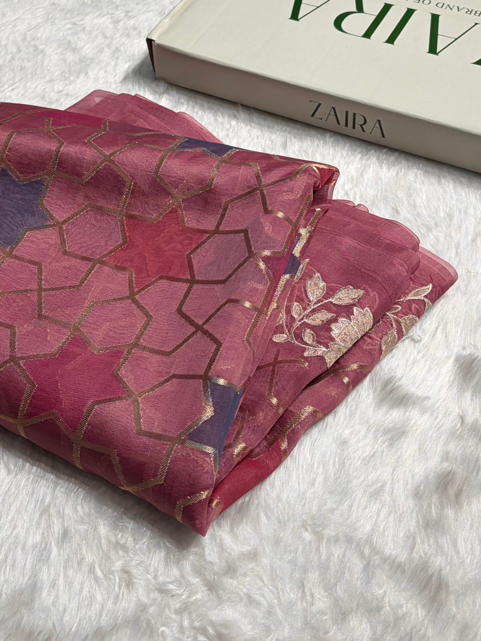 Pure Organza Rangkat Rani Floral Border Banarasi Silk Saree PO-08