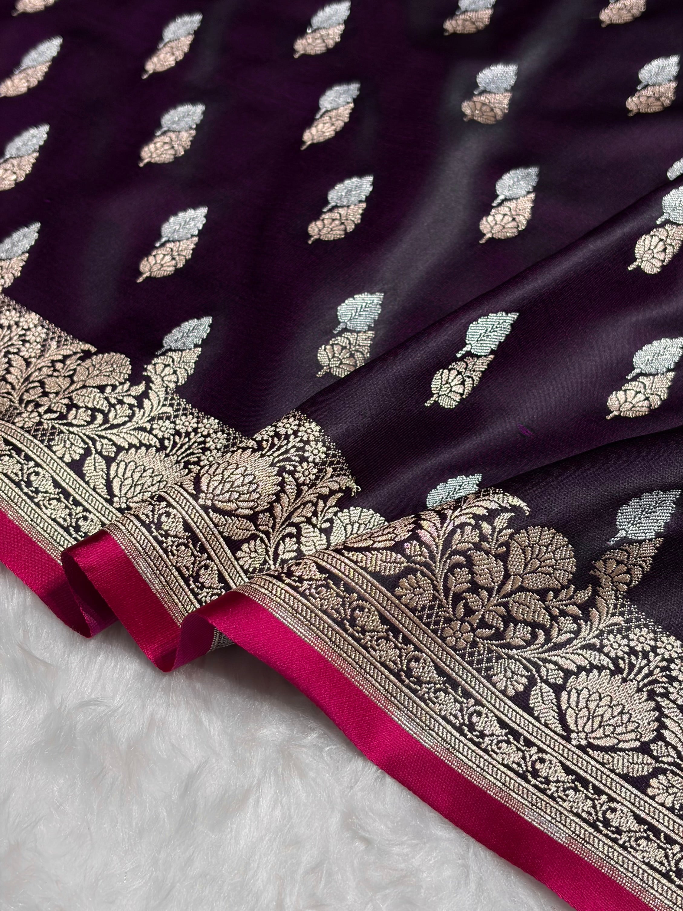 Wine Shades Floral Booti Mashru Silk Saree MSM-69