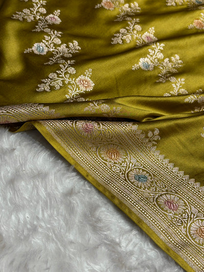Mehendi Minakari Banarasi Cross Mashru Silk Saree MCS01